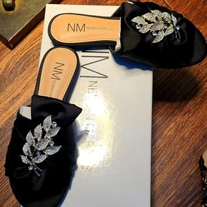 Black Satin jewel adorned slides
